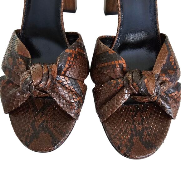 Saint Laurent Bianca Knot Snake Python Heel Sandal Mule Brown Size 41 US 11 - Picture 8 of 12